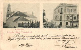 1899 Kézdivásárhely, Targu Secuiesc; Gimnázium, postahivatal / grammar school, post office (ázott / wet damage)