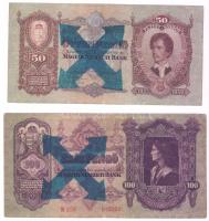 1930-41. 10P,20P,50P,100P zöld nyilaskeresztes fny-sal + 50P piros sarló-kalapács/sorszámos fny-sal ...