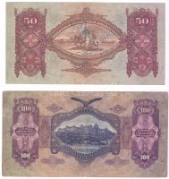 1930-41. 10P,20P,50P,100P zöld nyilaskeresztes fny-sal + 50P piros sarló-kalapács/sorszámos fny-sal ...