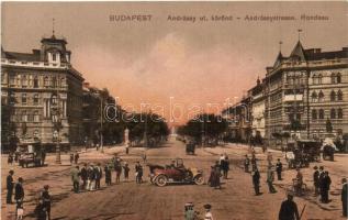 Budapest VI. Andrássy úti körönd, autómobilok, lóvasút
