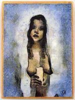 Beszedics Gábor (1957- ): Lány gyertyával, giclée, vászon, jelzett, 8×6 cm
