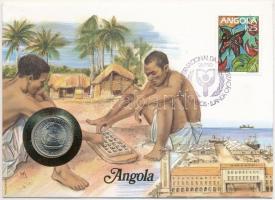 Angola 1977. 5Kz Cu-Ni forgalmi pénzérme bélyeges borítékon, 5Kz-ás bélyeg, bélyegzéssel T:1- Angola 1977. 5 Kwanzas Cu-Ni coin letter with 5Kz stamp and cancellation C:AU