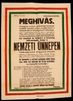 1939 Csepel község nagyméretű plakátja, meghívó a március 15-ei ünnepségre, hajtott, 47x63 cm