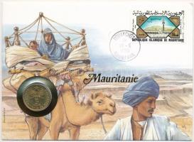 Mauritánia 1990. 5O Cu-Ni-Al forgalmi pénzérme bélyeges borítékon, 14um-es bélyeggel, "NOUAKCHOTT" bélyegzéssel T:1- Mauritania 1990. 5 Ouguiya Cu-Ni-Al coin letter with 14um stamp and "NOUAKCHOTT" cancellation C:AU