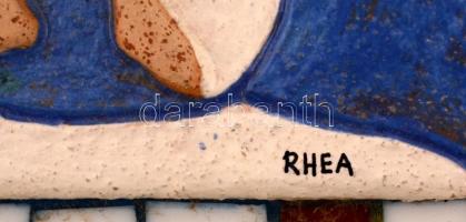 Rhea jelzéssel: Győztesek. Festett mázas falikép körülötte üveg mozaikokkal,  fa táblára ragasztva, ...