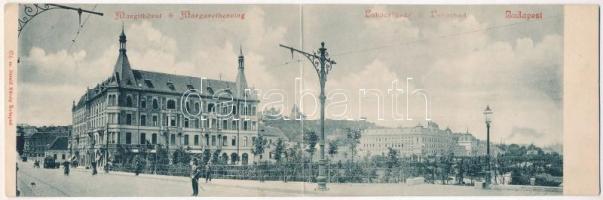 Budapest II. Margit körút, Lukács fürdő, villamos, kétlapos panorámalap, kiadja Divald Károly