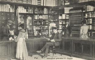 Puj, Pui; Interiorul pravaliei P. Clecan / P. Clecan üzlete, belső, kiadja Adler Arthur / shop interior