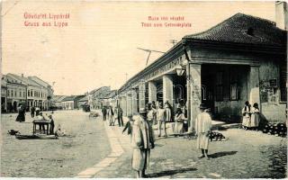 Lippa, Lipova; Búza téri részlet, Vendéglő az Arany Csillaghoz, dinnyeárusok, kiadja Zeiller Lajos / square detail, restaurant, watermelon vendors (EK)