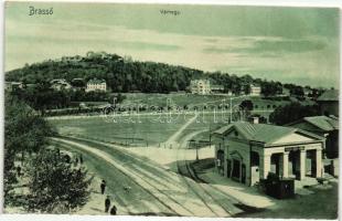 Brassó, Brasov; Várhegy, villamos(?) állomás / castle, tram(?) station