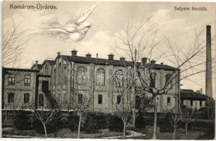 Komárom, Komárno; Újváros, selyemfonoda, galamb, kiadja Sipos F. / silk factory, dove