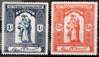 1897 Angol jótékonysági bélyegek Prince of Wales kórház 1Sh és 2/6Sh