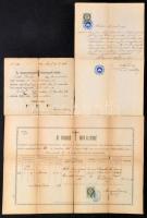 1872, 1875 Házassági hirdetőlevél (2 db), házassági anyakönyvi kivonat(összesen 3 db), 2x50 kr okmánybélyeggel