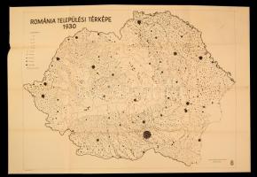 1940 Románia Települési Térképe 1930. Budapest, Magyar Királyi Honvéd Térképészeti Intézet, az egyik hajtás mentén kisebb hiánnyal, 69 x 99 cm.