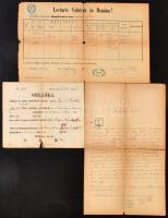 1872, 1876 Házassági hirdetőlevél és keresztelési anyakönyvi kivonat, 3db, 2x50 kr okmánybélyeggel