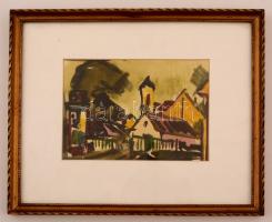 Hegyi György (1922-2001): Szentendre. Akvarell, papír, jelzés nélkül, üvegezett keretben, 14×20 cm