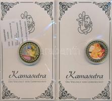 DN Kámaszutra 4db klf aranyozott Cu multicolor érem, német nyelvű leírással, tanúsítvánnyal, bontatlan csomagolásban T:PP ND Kamasutra 4pcs of diff gold plated multicolor Cu coins with German language description and certificate, in unopened packaging C:PP