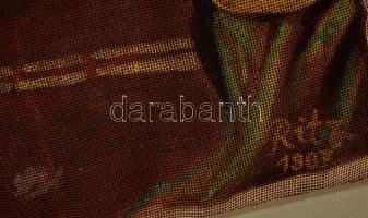 Ritz jezéssel: Zongoraóra. Olaj, vászon (sérült), keretben, 52×33 cm