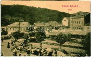 Zalatna, Zlatna; Főtér, Dengel Frigyes üzlete, vásár, kiadja Baik Traján / main square, shop, market (EK)