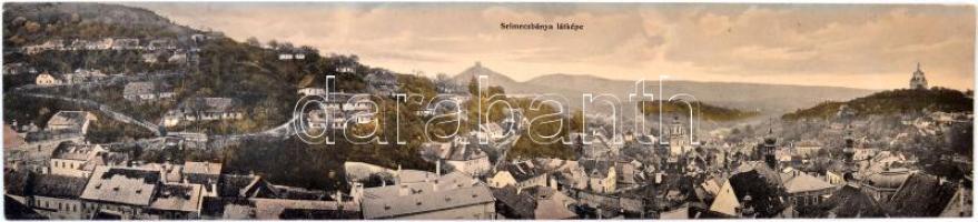 Selmecbánya, Banska Stiavnica; hajtatlan 3-részes panoráma képeslap, kiadja Grohmann és Kuchta / 3-tile unfolded panoramcard