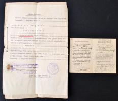 1923-1944-1945 Becz Jenő építész Technische Hohschule, Berlin/ Berlini Műegyetem diplomája, illetve a budapesti királyi törvényszéki fordítása, valamint igazolványa 1945-ből, pecsétekkel, aláírásokkal, okmánybélyeggel, a diplomán ragasztásokkal,