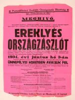 1934 A Pestszentlőrinci Ereklyés Országzászló Bizottság meghívója az ereklyés országzászló avatására, nagyméretű plakát, hajtott, 62x47 cm