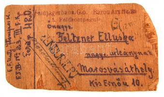 1918 Piave, Egy lelőtt harci repülőgép roncsaira írt üzenet, 7x12 cm
