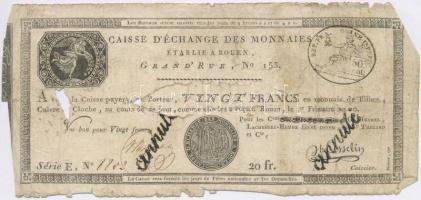 Franciaország / Rouen 1797-1803. 20Fr annulé (érvénytelen) felülbélyegzéssel T:IV France / Rouen 1797-1803. 20 Francs annulé (cancelled) C:G  Krause S245a