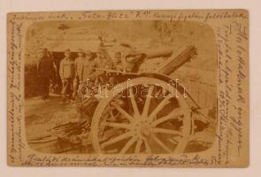 1917 Úzvölgy, Felrobbantott tarack, fotólap, rajta érdekes szöveggel, 9x14 cm