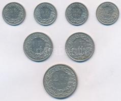 Svájc 1968-1978. 1/2Fr (4xklf) + 1Fr (2xklf) + 2Fr T:2 Switzerland 1968-1978. 1/2 Franc (4xdiff) + 1 Franc (2xdiff) + 2 Francs C:XF