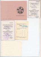 ~1970-1980. 5db-os vegyes kitüntetés adományozói okirat és igazolvány tétel, közte "Kiváló Társ...