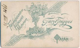 1901 Női portré Fürst Frigyes tatai műterméből, keményhátú kabinetfotó 11×6 cm