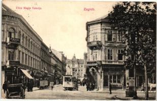 Zágráb, Zagreb; Mária Valéria utca, Népbank, fogorvos, villamos / street, bank, dentist, tram (EK)