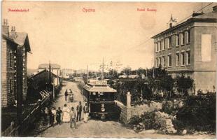 Opicina, Opcina; vasútállomás, Gozmy szálloda, villamos, katonai cenzúra pecsételéssel / railway station, hotel, tram, with military censorship cancellation (EK)