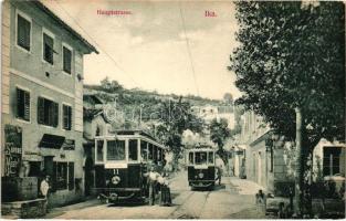 Ika, Ica; főutca, villamos, üzlet, Divald Károly / main street, tram, shop