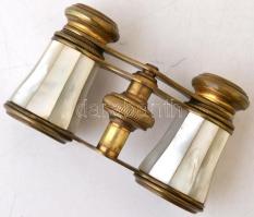 Gyöngyház berakásos színházi látcső, jelzés és tok nélkül, 9x5.5 cm