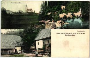 Osterwitz, Kirche, Schafweide, Georg Reinisch's Gasthaus zum Zach / church, sheep, guest house (EK)