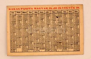 1933 Kakas paszta naptár, humoros útmutató tenyérjósláshoz. Összefirkált, 12×8 cm
