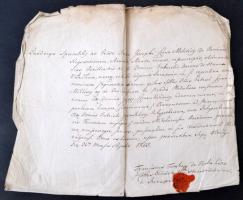 1805 Királyi, latin nyelvű okmány birtokügyben, Gömör-Kishont vármegye esküdtjének aláírásával és viaszpecsétjével