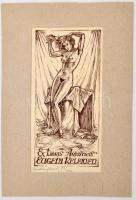 Várkonyi Károly (1910-2001): Erotikus ex libris Eugeni Kelemen, fametszet, papír, jelzett, 8×4 cm