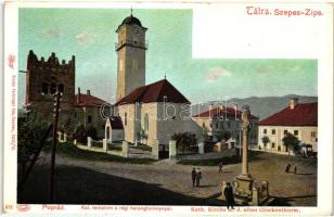 Poprád, Poprad; Római Katolikus templom a régi harangtoronnyal, Feitzinger Ede 372. / Roman Catholic church with the old bell tower