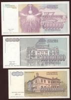 Jugoszlávia 1993. 5000.000D, 100.000.000D, 50.000.000.000D T:I