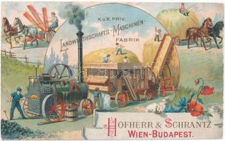 cca 1910 Hofherr & Schrantz Wien-Budapest litho reklám kártya kétoldalas grafikával 16x10 cm