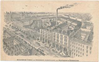 cca 1910 Hofherr & Schrantz Wien-Budapest litho reklám kártya kétoldalas grafikával 16x10 cm
