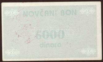 Bosznia és Hercegowina 1992. "Novcani Bon" 5000D "VITÉZ" felülbélyegzéssel! T:I-...