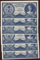 1946. 1000.000.000Milpengő (6x) elő- és hátlapi nyomat erősen lefelé csúszott, felső szélen azonos "." és "-" lemezhibával T:I