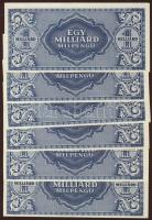 1946. 1000.000.000Milpengő (6x) elő- és hátlapi nyomat erősen lefelé csúszott, felső szélen azonos &...