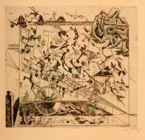Hincz Gyula (1904-1986): Dimenziók, rézkarc, papír, jelzett, üvegezett fa keretben, 29,5×33,5 cm