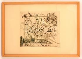 Hincz Gyula (1904-1986): Dimenziók, rézkarc, papír, jelzett, üvegezett fa keretben, 29,5×33,5 cm