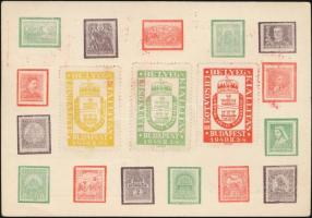 1940 II. Eötvös bélyegkiállítás levélzáró sor (3 db) alkalmi bélyegzéssel, alkalmi levelezőlapra ragasztva