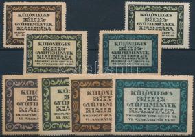 1921 Különleges bélyeggyűjtemények kiállítása 8 db klf színű és méretű levélzáró
